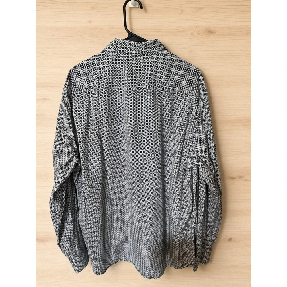 Bugatchi Shaped Fit Mens XXL Long Sleeve Shirt Geometric Print Blue Brown